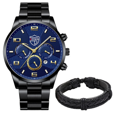 Moodsad meeste käekellad roostevabast terasest analoog-kvartskell 2023 meeste luksuslik ärikalender, kuupäev, helendav kella käevõru komplekt