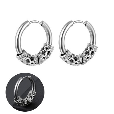 Srebrne crne vintage naušnice s prstenom za muškarce, žene, kirurške punk naušnice od nehrđajućeg čelika