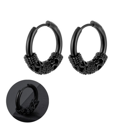 Srebrne crne vintage naušnice s prstenom za muškarce, žene, kirurške punk naušnice od nehrđajućeg čelika