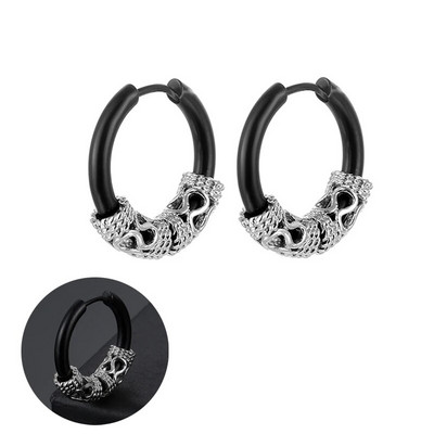 Srebrne crne vintage naušnice s prstenom za muškarce, žene, kirurške punk naušnice od nehrđajućeg čelika