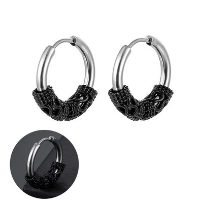 Srebrne crne vintage naušnice s prstenom za muškarce, žene, kirurške punk naušnice od nehrđajućeg čelika