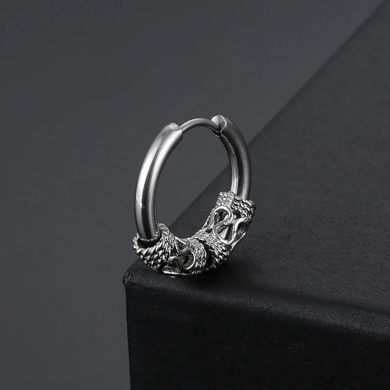 Srebrne crne vintage naušnice s prstenom za muškarce, žene, kirurške punk naušnice od nehrđajućeg čelika