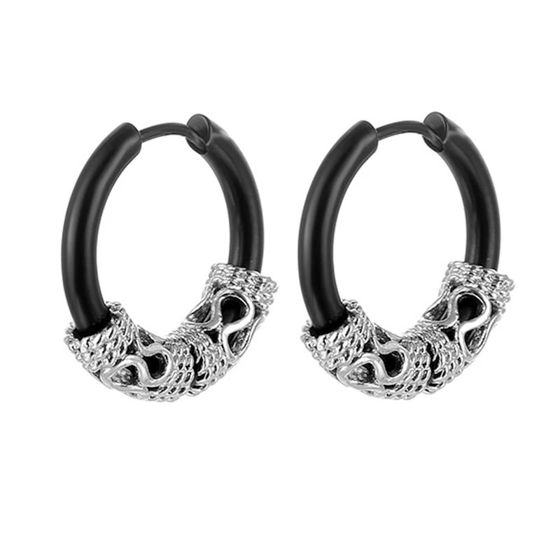 Srebrne crne vintage naušnice s prstenom za muškarce, žene, kirurške punk naušnice od nehrđajućeg čelika