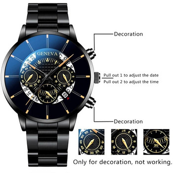Модни мъжки календарни часовници за 2022 г. Мъжки бизнес кварцов ръчен часовник от неръждаема стомана Мъжки часовник с кожена гривна relogio masculino