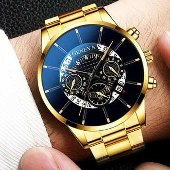 Модни мъжки календарни часовници за 2022 г. Мъжки бизнес кварцов ръчен часовник от неръждаема стомана Мъжки часовник с кожена гривна relogio masculino