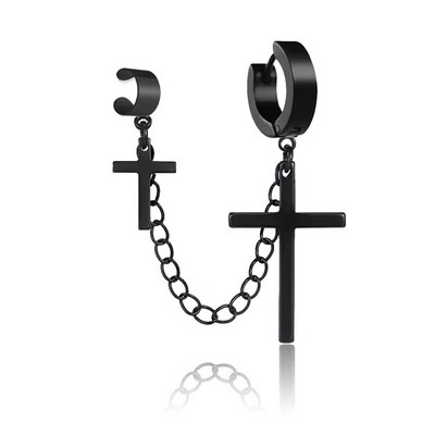1 gab. Nerūsējošā tērauda Punk Cross Stud Stud Auskari ar Ķēdi un Rhinestone Vīriešiem Forši sieviešu Hip Hop Pirecing Auskari Rotaslietas