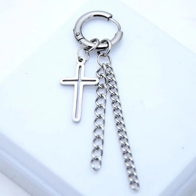 1 gab. Nerūsējošā tērauda Punk Cross Stud Stud Auskari ar Ķēdi un Rhinestone Vīriešiem Forši sieviešu Hip Hop Pirecing Auskari Rotaslietas