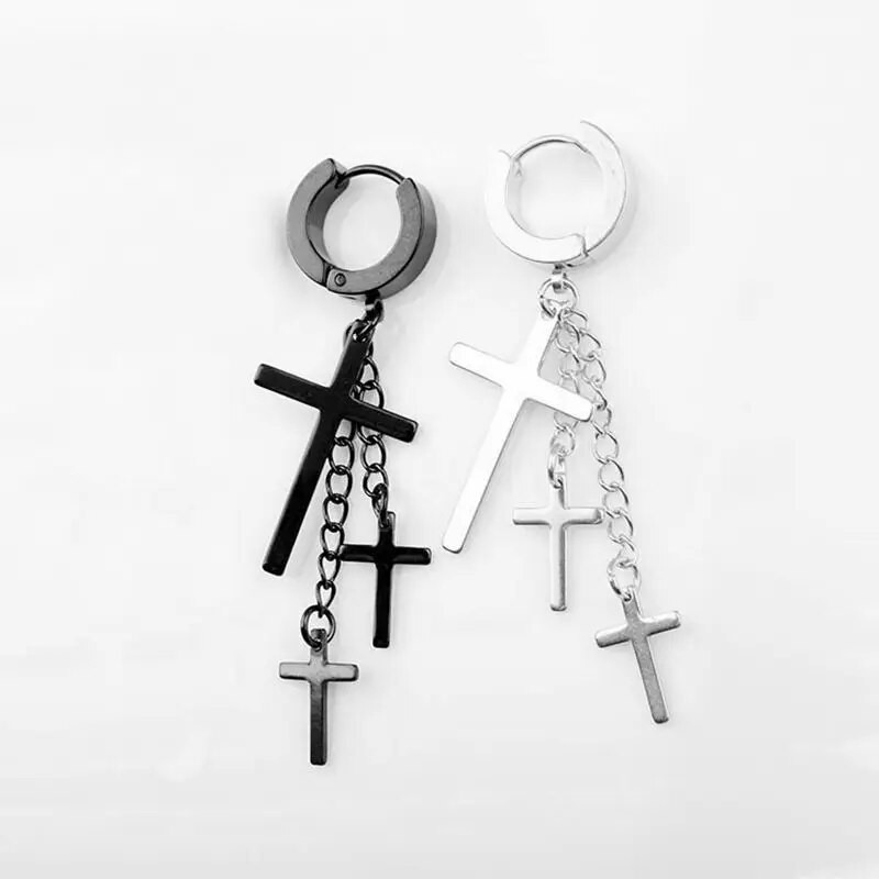 1 gab. Nerūsējošā tērauda Punk Cross Stud Stud Auskari ar Ķēdi un Rhinestone Vīriešiem Forši sieviešu Hip Hop Pirecing Auskari Rotaslietas