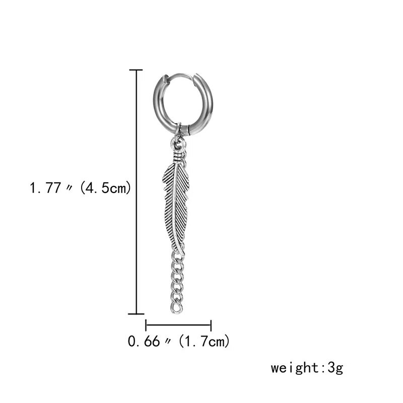 Rinhoo 1 tk mood meeste punk roostevabast terasest kõrvarõngad, lehed, ristnõelad, sulgedest tutt, pika ketiga ripats, kingitud unisex kõrvarõngas