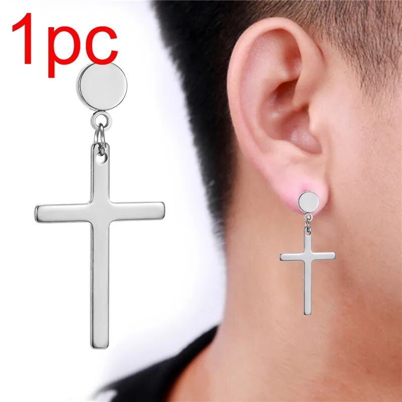 Rinhoo 1 tk mood meeste punk roostevabast terasest kõrvarõngad, lehed, ristnõelad, sulgedest tutt, pika ketiga ripats, kingitud unisex kõrvarõngas