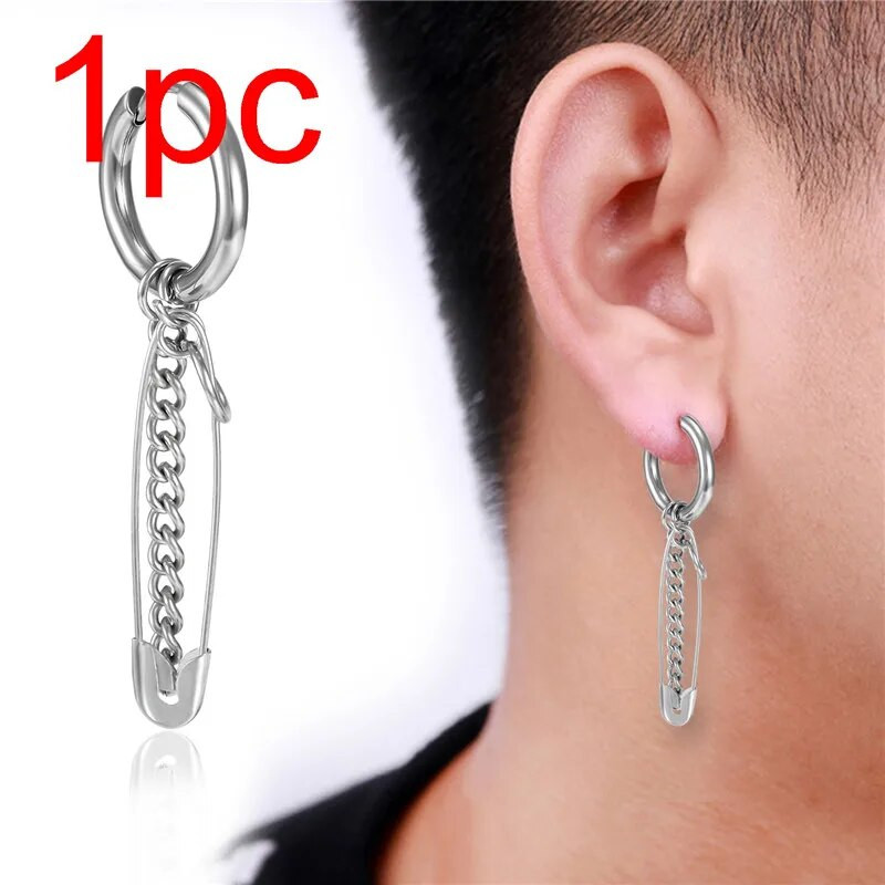 Rinhoo 1 tk mood meeste punk roostevabast terasest kõrvarõngad, lehed, ristnõelad, sulgedest tutt, pika ketiga ripats, kingitud unisex kõrvarõngas