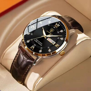 POEDAGAR Мъжки часовник Модни висококачествени кожени часовници Водоустойчив светеща седмица Дата Топ марка Луксозен кварцов мъжки ръчен часовник