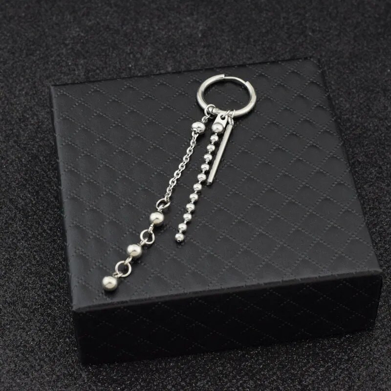 Rinhoo 1 vnt Ilgi auskarai su kutais moterims Vyriški nerūdijančio plieno geometrinių karoliukų grandinėlė Minimalistiniai pankų hiphopo auskarai papuošalai