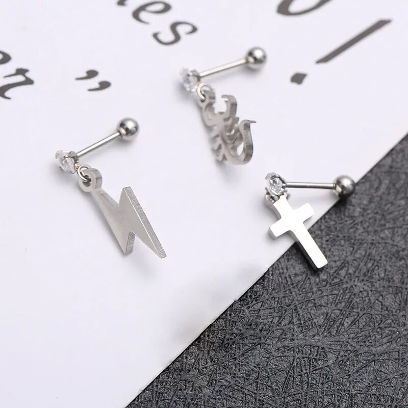 Rinhoo 1 τεμ. Γεωμετρικά Unisex Punk Rock σκουλαρίκια για άντρες Γυναικεία σκουλαρίκια από ανοξείδωτο ατσάλι Σκουλαρίκια με καρφιά αυτιού Push-Back Κοσμήματα δώρο