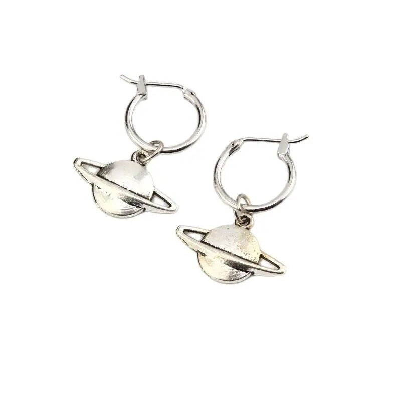 Paprasti retro planetos lanko auskarai Sidabriniai Visatos nuleidžiami auskarai moterims papuošalų pareiškimas