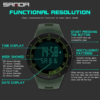 SANDA Top Brand Ανδρικά Φωτεινή Ψηφιακή Οθόνη Στρατιωτικά Ρολόγια Αθλητικός Χρονογράφος 50M Αδιάβροχο Ηλεκτρονικό ρολόι μόδας 9001