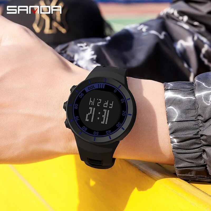 SANDA Populiariausias prekės ženklas Vyriškas šviečiantis skaitmeninis ekranas kariniai laikrodžiai Sportinis chronografas 50M vandeniui atsparus madingas elektroninis laikrodis 9001