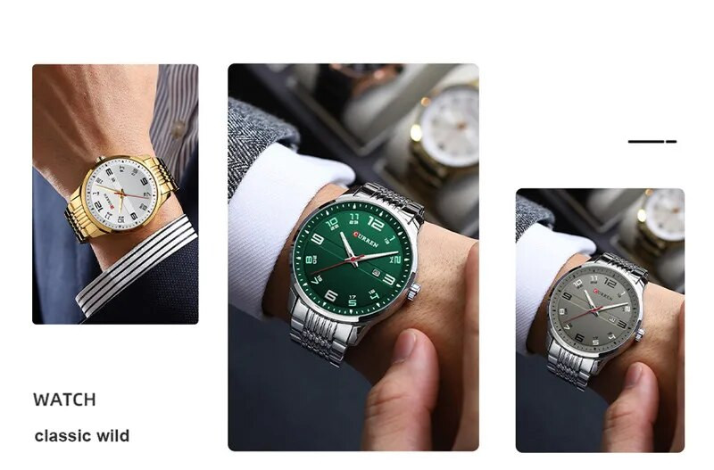 „CURREN Sport“ vyriškas laikrodis Aukščiausios klasės prabangus žalias karinis verslo vandeniui atsparus vyriškas laikrodis iš nerūdijančio plieno kvarcinis vyriškas rankinis laikrodis 8411