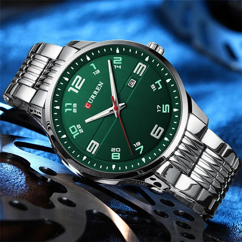 „CURREN Sport“ vyriškas laikrodis Aukščiausios klasės prabangus žalias karinis verslo vandeniui atsparus vyriškas laikrodis iš nerūdijančio plieno kvarcinis vyriškas rankinis laikrodis 8411