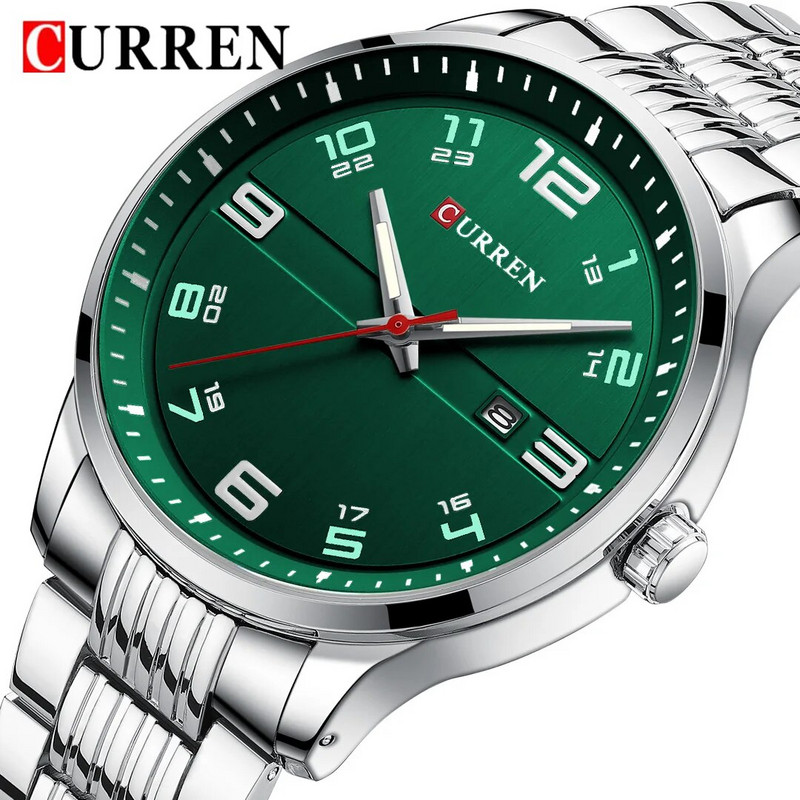 „CURREN Sport“ vyriškas laikrodis Aukščiausios klasės prabangus žalias karinis verslo vandeniui atsparus vyriškas laikrodis iš nerūdijančio plieno kvarcinis vyriškas rankinis laikrodis 8411