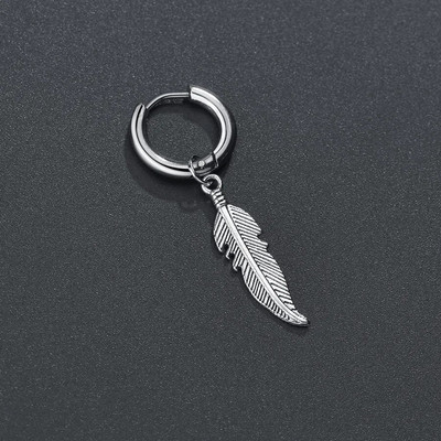 Senovinių lapų titano plieno plunksnų pakabukas su lanku auskarai korėjietiški papuošalai unisex pihop punk biker stiliaus