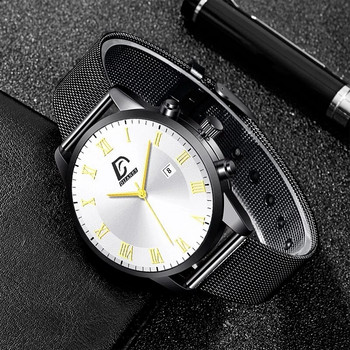 Ανδρικά μινιμαλιστικά ρολόγια πολυτελείας Μόδας Ανδρικά ρολόγια χαλαζία με ζώνη από πλέγμα από ανοξείδωτο ατσάλι πολυτελείας Επαγγελματικό ρολόι καθημερινής χρήσης