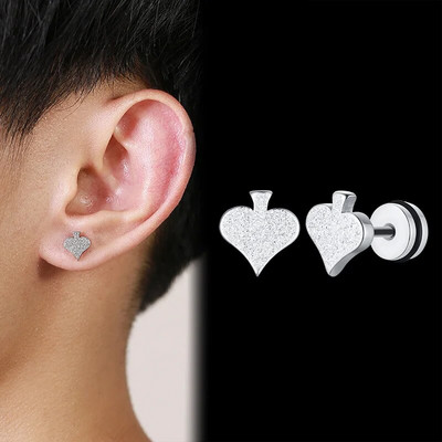 Vnox Punk Heart Spades Stud kõrvarõngad meestele, naised, allergiavastased roostevabast terasest väikesed kõrvaehted, vanaaegne poiste aksessuaar tüdrukutele