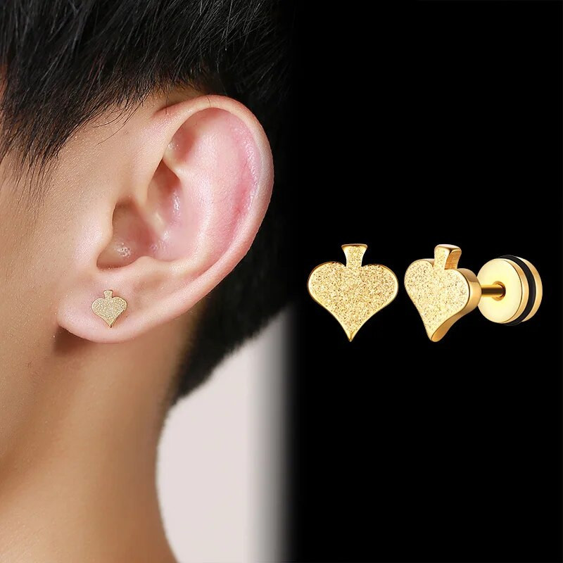 Vnox Punk Heart Spades Stud kõrvarõngad meestele, naised, allergiavastased roostevabast terasest väikesed kõrvaehted, vanaaegne poiste aksessuaar tüdrukutele