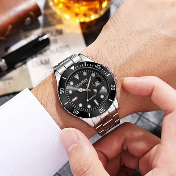 Луксозен мъжки часовник от ТОП марка Сребърен бизнес светещ календар от неръждаема стомана Водоустойчив цифров мъжки кварцов ръчен часовник Relogio