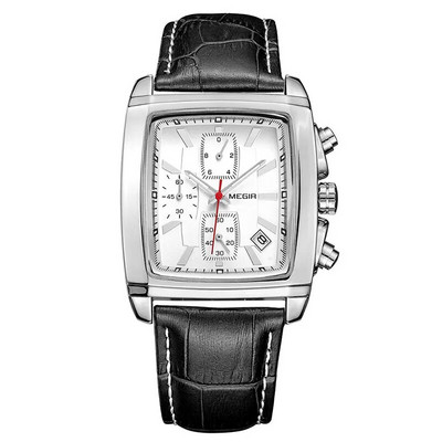 Megir Rectangle Dial Δερμάτινο ρολόι με λουράκι για άνδρες Casual μπλε ρολόγια χαλαζία χρονογράφου Ανδρικό ρολόι χειρός montre reloj часы мужские