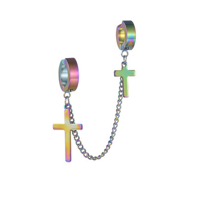 Cross Tassel Punk Σκουλαρίκια Γυναικεία Σκουλαρίκια με καρφιά με κλιπ Christian Gothic Hip Hop Κοσμήματα μεταλλική αλυσίδα Δαχτυλίδι αυτί Σκουλαρίκια ανδρικά