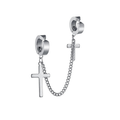 Cross Tassel Punk Σκουλαρίκια Γυναικεία Σκουλαρίκια με καρφιά με κλιπ Christian Gothic Hip Hop Κοσμήματα μεταλλική αλυσίδα Δαχτυλίδι αυτί Σκουλαρίκια ανδρικά