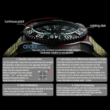 Ανδρικό ανδρικό αναλογικό ρολόι ADDIESDIVE Fashion 50m Αδιάβροχο φωτεινό σωλήνα Nylon Sports Ανδρικά στρατιωτικά ρολόγια χειρός Quartz ανδρικό