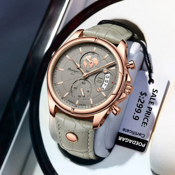 POEDAGAR Luxury Casual Sport ρολόι Κορυφαίας επωνυμίας Creative Chronograph Δερμάτινο λουράκι Date Αδιάβροχα ανδρικά ρολόγια Relogio Masculino