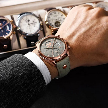 POEDAGAR Луксозен ежедневен спортен часовник Топ марка Креативен хронограф с кожена каишка Дата Водоустойчиви мъжки часовници Relogio Masculino
