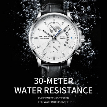 BELUSHI Модни мъжки кварцови ръчни часовници Водоустойчива луксозна марка Светещ хронометър Мъжки часовник Ежедневни часовници с кожена каишка 2023