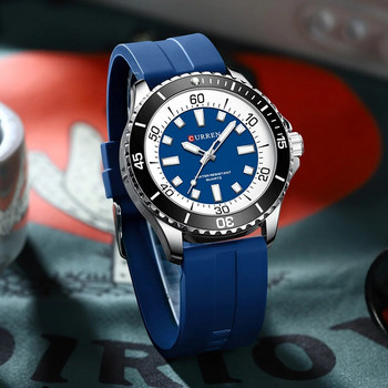 Мъжки бизнес часовник CURREN, тънък аналогов кварцов ръчен часовник със светещи стрелки и силиконова каишка
