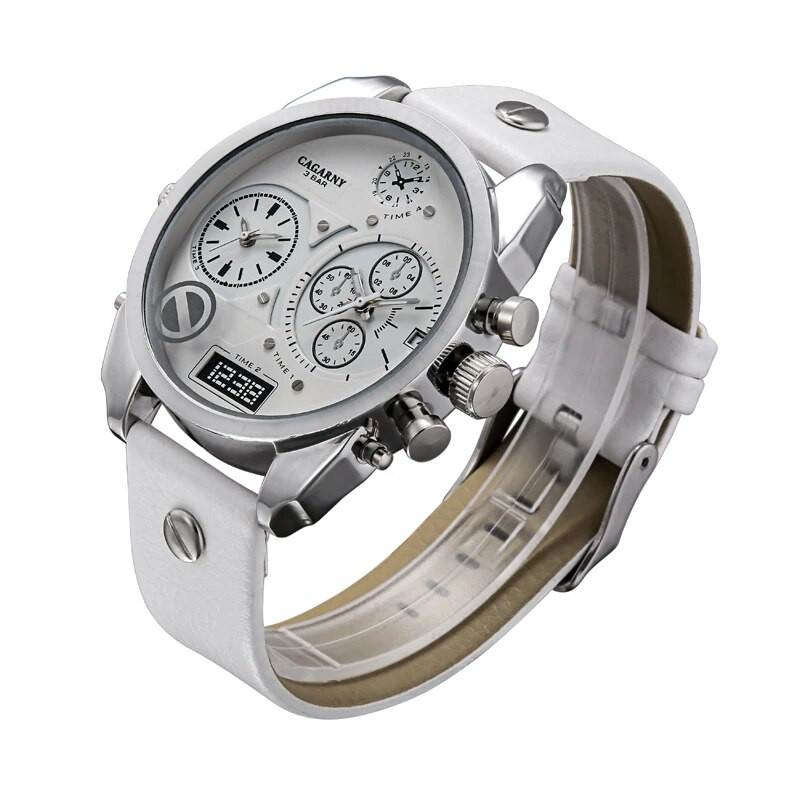 Ρολόι Ανδρικό πολυτελές δερμάτινο βραχιόλι Ανδρικά ρολόγια Daul Time Zones Ημερομηνία Στρατιωτικά ηλεκτρονικά ρολόγια Sports Relogio Masculino Erkek Cagarny