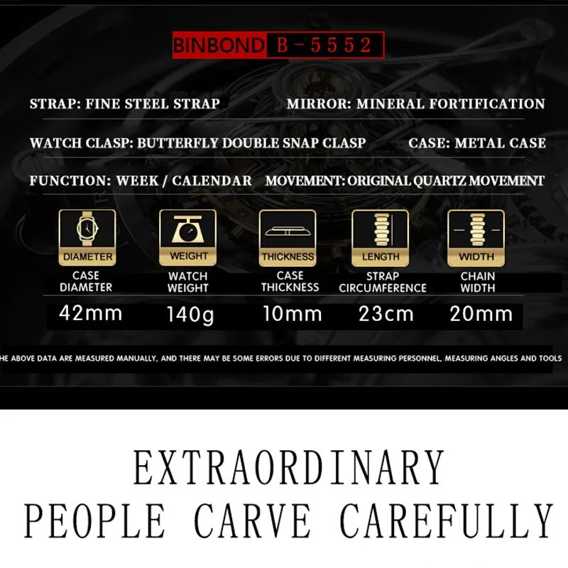 BINBONG ärikell meeste sõjakindel meeste spordikell parima kaubamärgiga luksuslik meeste kvartsist käekell Relogio Masculino B5552