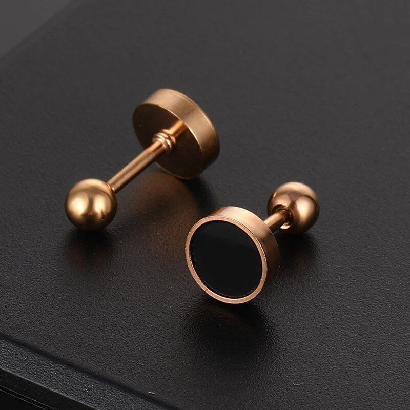 Lihtsad augustatud kõrvarõngad Mini-Punk must ümmargune roostevabast terasest kruvikõrvarõngas naistele meestele