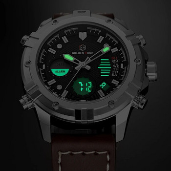 GOLDENHOUR Fashion Luxury Brand Ανδρικά αδιάβροχα στρατιωτικά αθλητικά ρολόγια Ανδρικό ρολόι καρπού χαλαζία αναλογικό δέρμα relogio αρσενικό