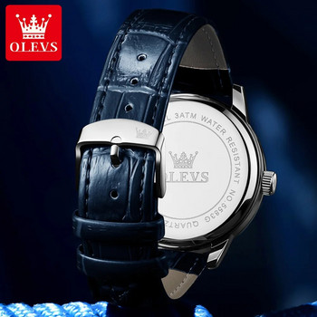 Ανδρικό ρολόι OLEVS Quartz Fashion Casual Δερμάτινο λουράκι Luxury brand Earth Element Design Blue Planet Dial Αδιάβροχο ανδρικό ρολόι