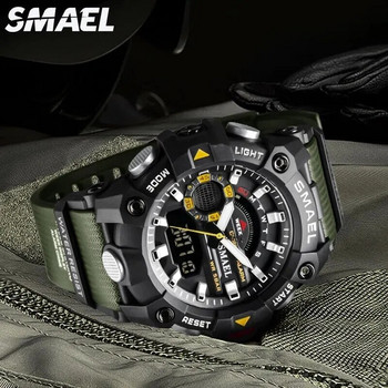 Модни спортни часовници SMAEL Мъжки удароустойчив 50M водоустойчив ръчен часовник LED аларма Хронометър Военен 8040 мъжки часовник