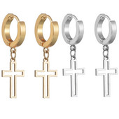 Υψηλής ποιότητας ανοξείδωτο ατσάλι Punk Fashion Silver Circle Στρογγυλά σκουλαρίκια Huggie Hollow Cross για άνδρες Γυναικεία κοσμήματα αυτιών Χονδρική