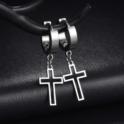 Υψηλής ποιότητας ανοξείδωτο ατσάλι Punk Fashion Silver Circle Στρογγυλά σκουλαρίκια Huggie Hollow Cross για άνδρες Γυναικεία κοσμήματα αυτιών Χονδρική