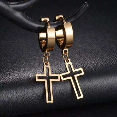 Υψηλής ποιότητας ανοξείδωτο ατσάλι Punk Fashion Silver Circle Στρογγυλά σκουλαρίκια Huggie Hollow Cross για άνδρες Γυναικεία κοσμήματα αυτιών Χονδρική