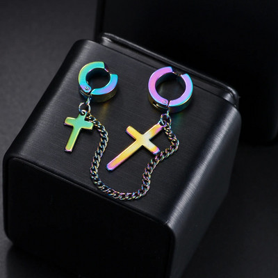 Υψηλής ποιότητας ανοξείδωτο ατσάλι Punk Fashion Silver Circle Στρογγυλά σκουλαρίκια Huggie Hollow Cross για άνδρες Γυναικεία κοσμήματα αυτιών Χονδρική