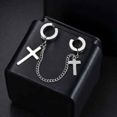 Υψηλής ποιότητας ανοξείδωτο ατσάλι Punk Fashion Silver Circle Στρογγυλά σκουλαρίκια Huggie Hollow Cross για άνδρες Γυναικεία κοσμήματα αυτιών Χονδρική