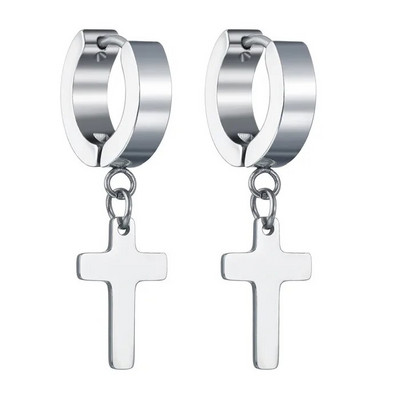 Υψηλής ποιότητας ανοξείδωτο ατσάλι Punk Fashion Silver Circle Στρογγυλά σκουλαρίκια Huggie Hollow Cross για άνδρες Γυναικεία κοσμήματα αυτιών Χονδρική