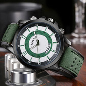 Ceas Bărbați Verde Cu Curea De Piele Calendar Moda Sport Militar Ceas De Mână Cuarț Analogic Set Cadou Reloj Hombre